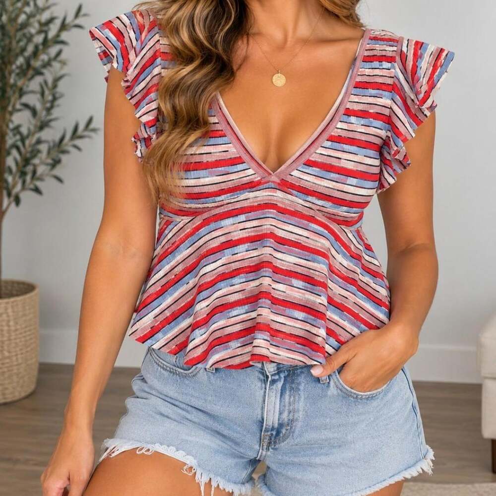 Wild Fable Striped Ruffle Peplum Top 💕✨